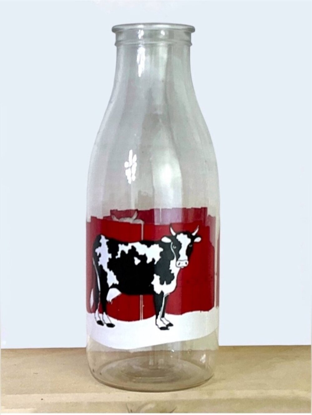 Vintage Le Parfait France Milk Jar Glass Bottle Farm Scene Cow Fence 9.5" MCM